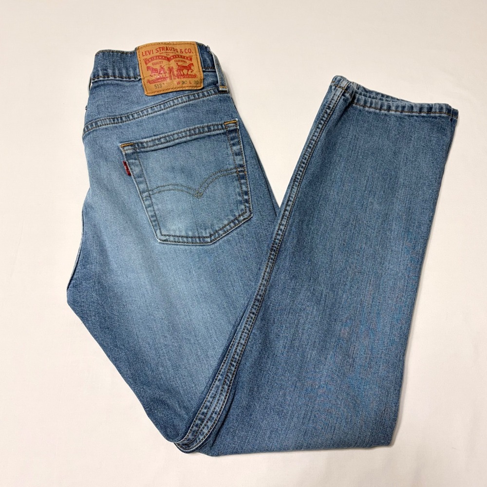 Levis 513 Slim Straight Jeans Mens 30x30 Medium Wash Blue Denim‎ Pants